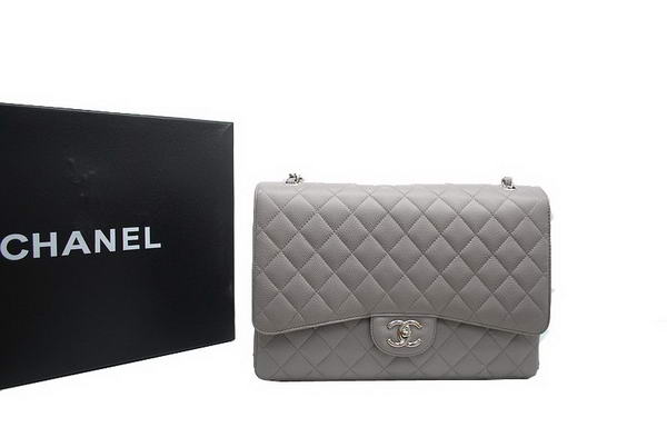 AAA Chanel Maxi Double Flaps Bag A36098 Grey Original Caviar Leather Silver On Sale